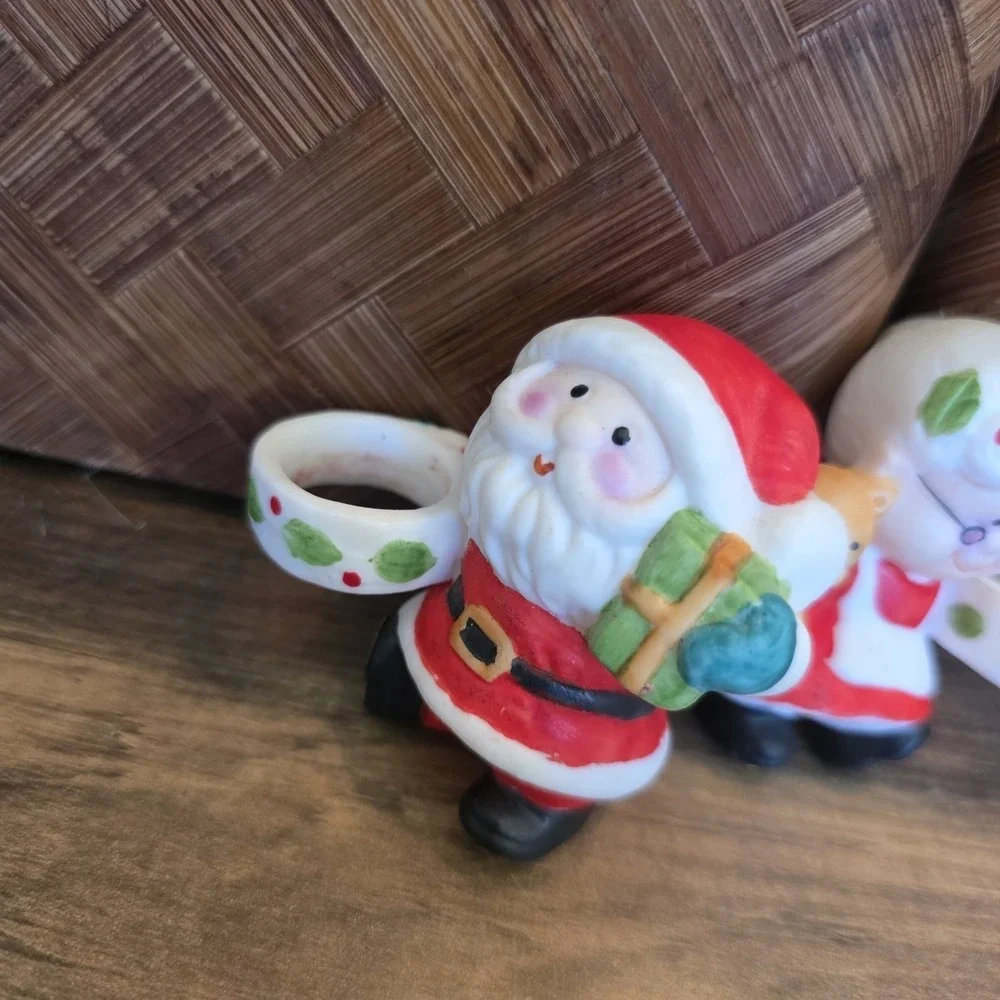 Christmas Candle Holders Santa Claus & Mrs. Claus Ceramic Holiday Decor 2.5